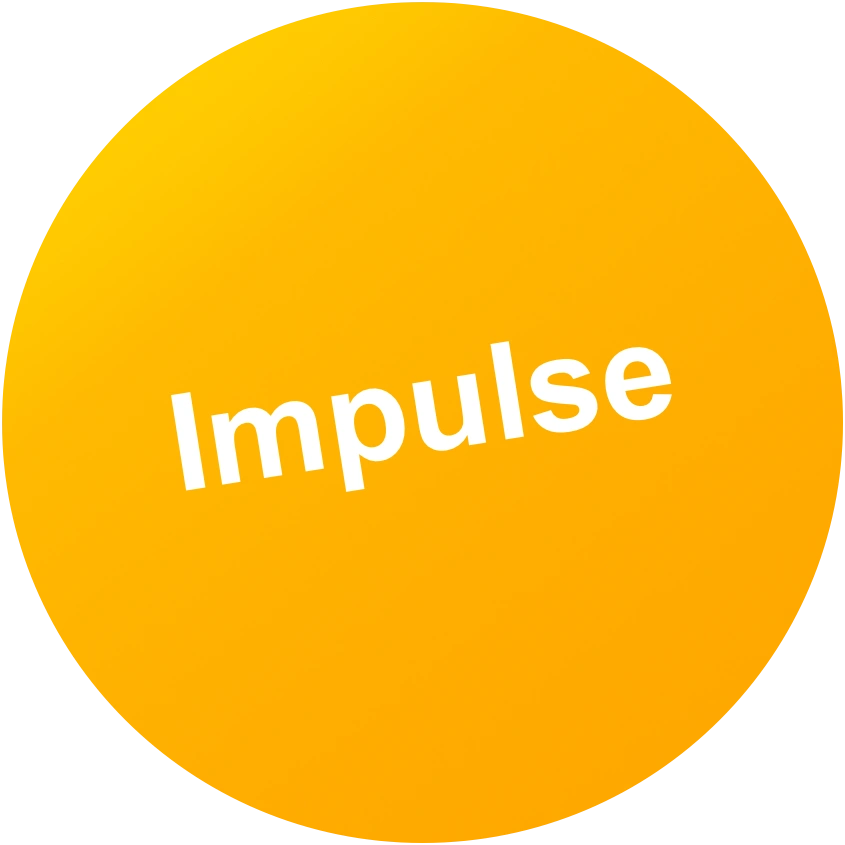 Das Bild zeigt einen gelb-orangenen Kreis mit dem Text "Impulse" in weißer Schrift.
